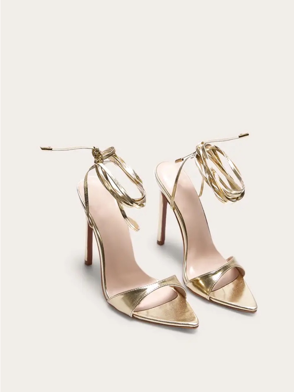 Pretty Little Thing Gold Strappy Stiletto Sandal Heels Size 7